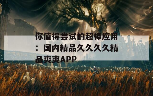 你值得尝试的超棒应用：国内精品久久久久精品爽爽APP