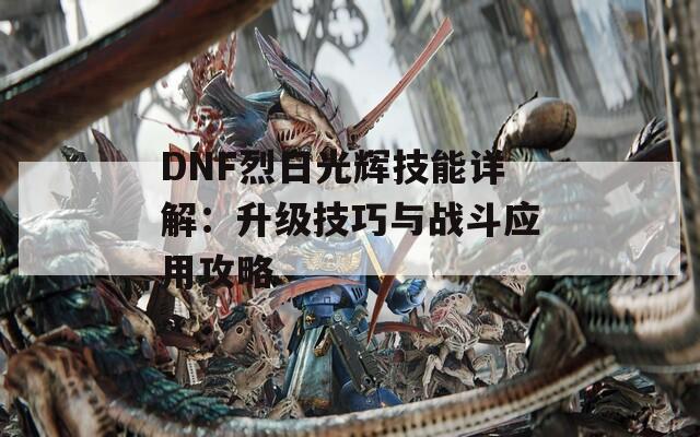 DNF烈日光辉技能详解：升级技巧与战斗应用攻略