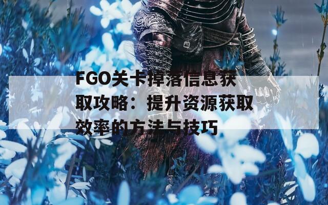 FGO关卡掉落信息获取攻略：提升资源获取效率的方法与技巧